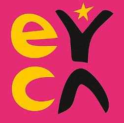 Logo eyca in gelb und schwarz auf pinkem Hintergrund
