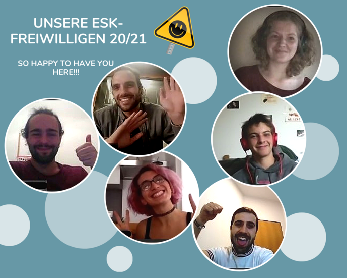 Auf dem Bild sieht man die sechs ESK-Freiwilligen aus den Ländern Estland, Frankreich, Griechenland und Spanien.